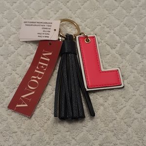 Merona Initial Keychain Pink L with Black Tassel